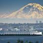 A Puget Sound Ferry with the Seattle Skyline and Mount Rainier