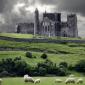 Sheep graze below the Rock of Cashel in South Tipperary, Ireland