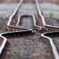 Railroad tracks distorted by an earthquake